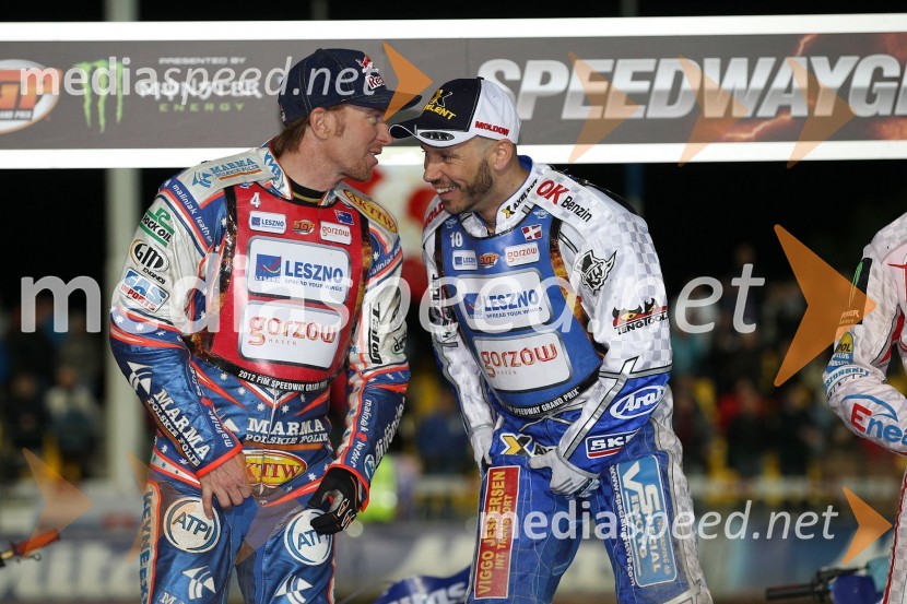 Jason Crump (Avstralija), 2. mesto in Nicki Pedersen (Danska), zmagovalec VN ČeškeSpeedway, Grand Prix 2012, VN Češke, dirka