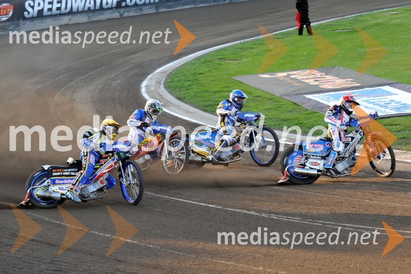 Bjarne Pedersen (Danska), Vaclav Milik (Češka), Fredrik Lindgren (Švedska) in Greg Hancock (ZDA)Speedway, Grand Prix 2012, VN Češke, dirka