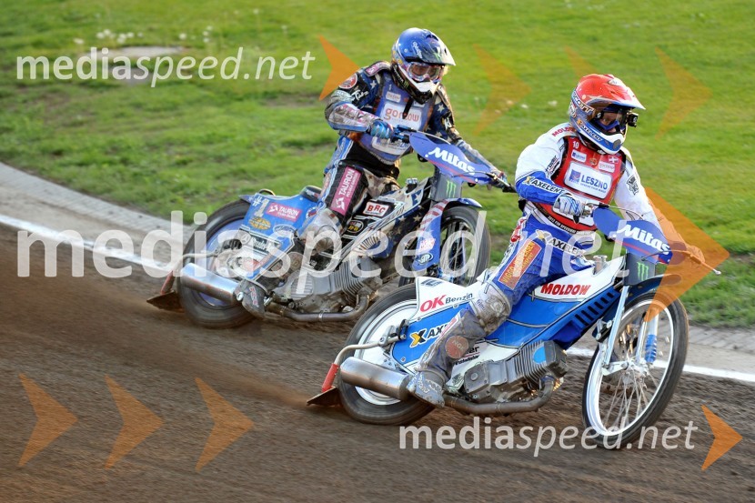 Greg Hancock (ZDA) in Nicki Pedersen (Danska)Speedway, Grand Prix 2012, VN Češke, dirka