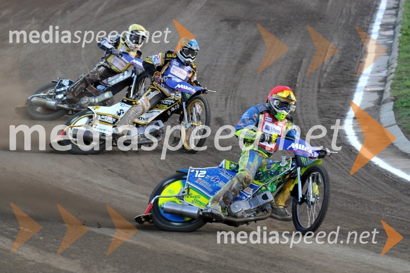 Josef Franc (Češka), Hans Andersen (Danska) in Antonio Lindback (Brazilija)Speedway, Grand Prix 2012, VN Češke, dirka
