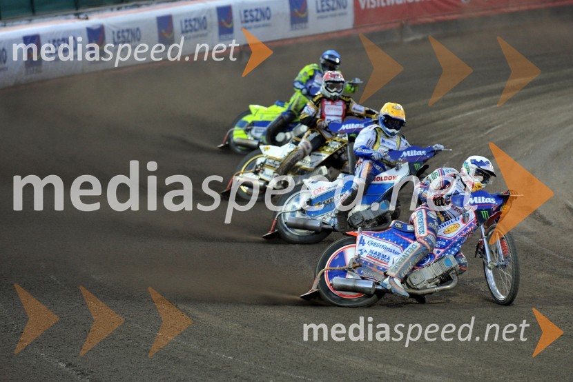 Jason Crump (Avstralija), Nicki Pedersen (Danska), Hans Andersen (Danska) in Kenneth Bjerre (Danska)Speedway, Grand Prix 2012, VN Češke, dirka