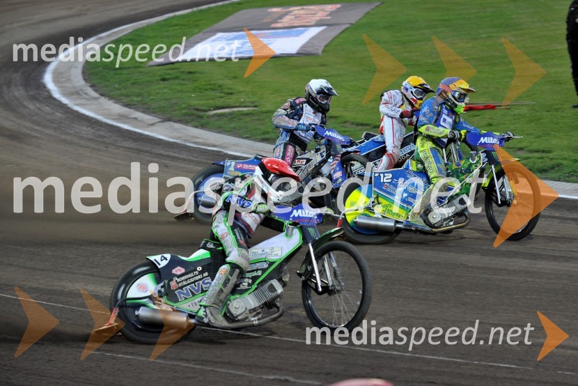 Peter Ljung (Švedska), Greg Hancock (ZDA), Jaroslaw Hampel (Poljska) in Antonio Lindback (Brazilija)Speedway, Grand Prix 2012, VN Češke, dirka