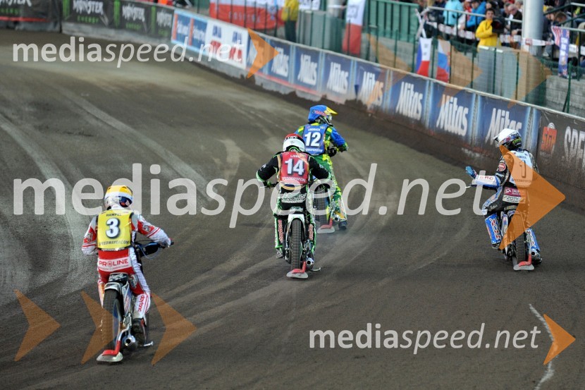Jaroslaw Hampel (Poljska), Peter Ljung (Švedska), Antonio Lindback (Brazilija) in Greg Hancock (ZDA)Speedway, Grand Prix 2012, VN Češke, dirka