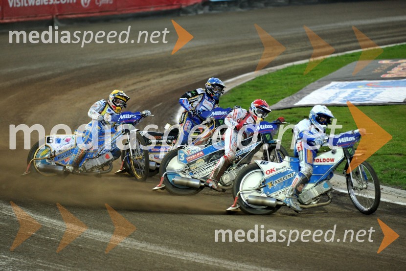 Emil Sayfutdinov (Rusija), Bjarne Pedersen (Danska), Jaroslaw Hampel (Poljska) in Nicki Pedersen (Danska)Speedway, Grand Prix 2012, VN Češke, dirka