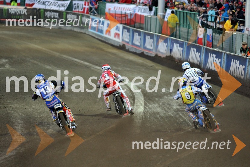 Bjarne Pedersen (Danska), Jaroslaw Hampel (Poljska), Emil Sayfutdinov (Rusija) in Nicki Pedersen (Danska)Speedway, Grand Prix 2012, VN Češke, dirka