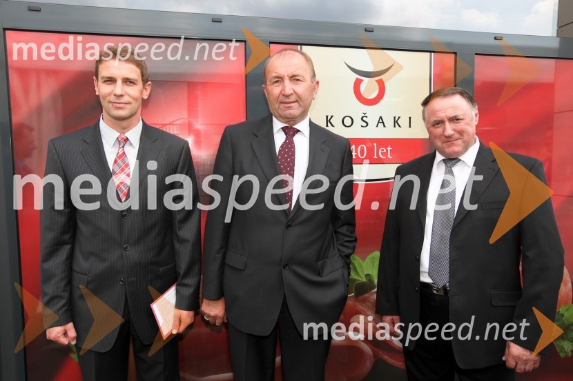 Jure Bojnec, predsednik uprave Košaki TMI, Marjan Janžekovič,&nbsp;direktor Kmetijske zadruge Ptuj d.o.o., ...Košaki, otvoritev novega mesnopredelovalnega centra