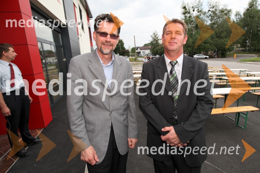 Janko Stojkovič, direktor KZ Selnica ob Dravi in Janko Hajdinjak, direktor KZ LenartKošaki, otvoritev novega mesnopredelovalnega centra