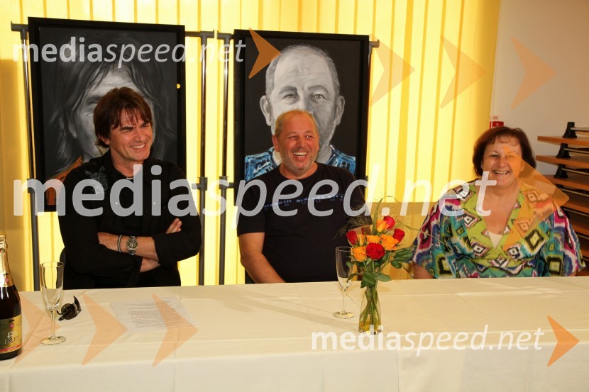 Brane Kastelic, publicist, Rajko Ferk, slikar in Vanja Borovac, samostojna svetovalka za promocijo Univerze v MariborOtvoritev razstave Braneta Kastelica