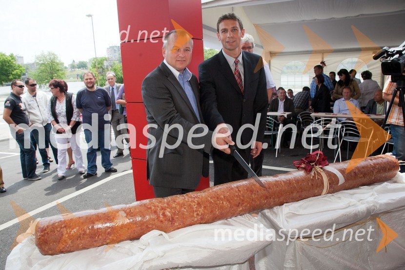 Franc Kangler, župan MOM, Jure Bojnec, predsednik uprave Košaki TMIKošaki, otvoritev novega mesnopredelovalnega centra