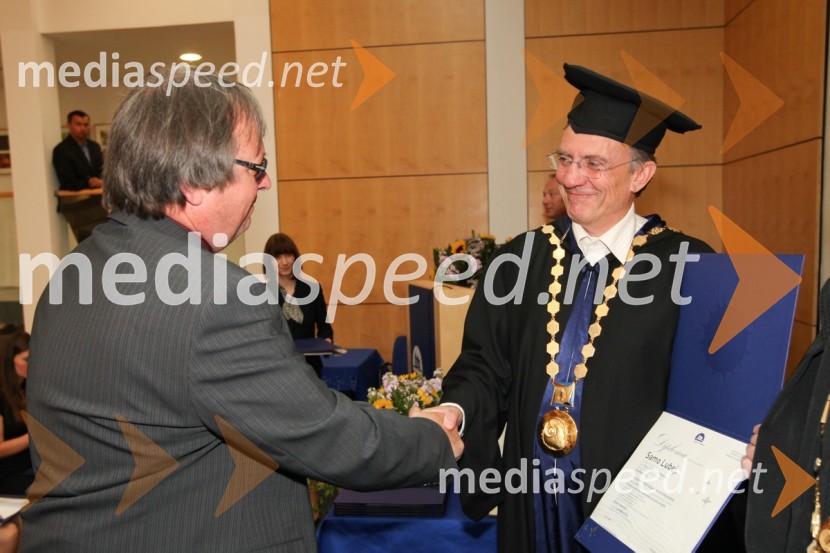 Dr. Samo Lubej, Fakulteta za gradbeništvo UM in prof. dr. Danijel Rebolj, rektor Univerze v MariboruUniverza v Mariboru, promocija doktorjev znanosti