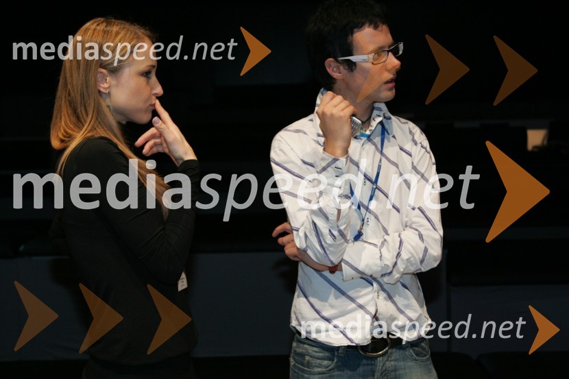 Tina Vrhovnik Cavazza, manekenka in Aljoša Krošlin Grlj, režiser modne revije SportinaNaomi Campbell v Sloveniji na zabavi Diners Black Card