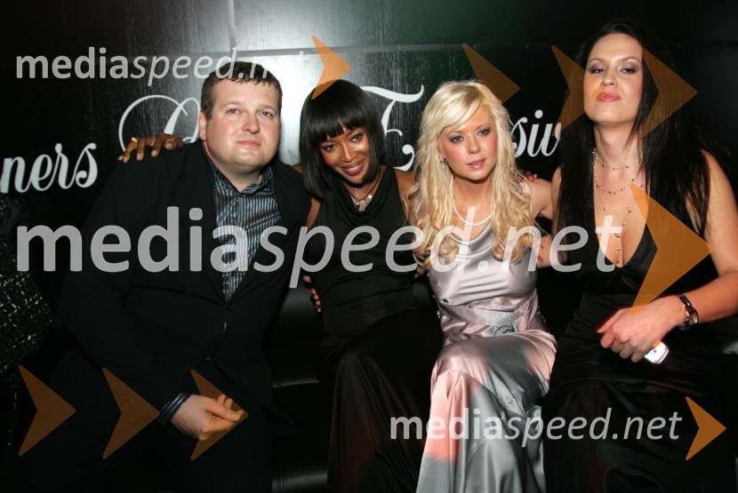 Tomaž F. Lovše, direktor Diners Club, Naomi Campbell, Tara Reid, igralka in ...Naomi Campbell v Sloveniji na zabavi Diners Black Card