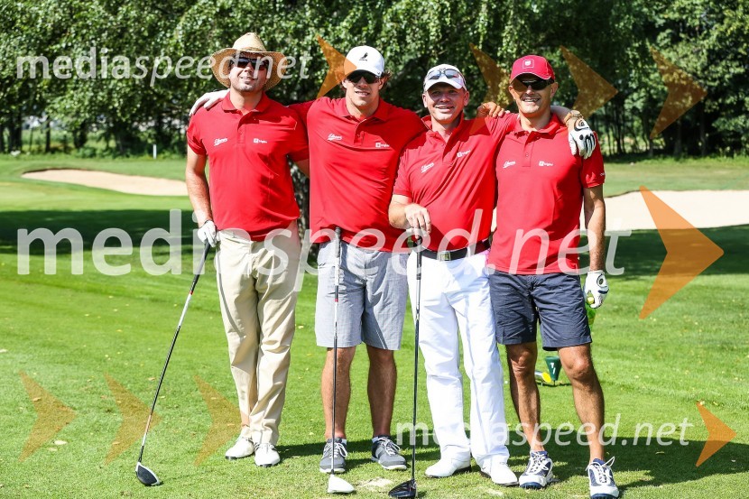 Blaž Pesjak, predsednik uprave družbe Merkur, Anže Kopitar, hokejist, Gregor Benčina, predsednik upravnega odbora družbe Jelovica in Matjaž Rakovec, predsednik uprave Zavarovalnice Triglav2. dobrodelni golf turnir Anžeta Kopitarja