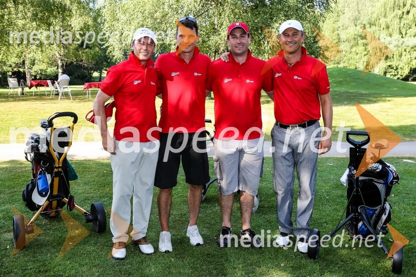 Janko Jenko, Miha Pirih, veslač, Tomaž Razingar, hokejist in Darko Hrovat2. dobrodelni golf turnir Anžeta Kopitarja