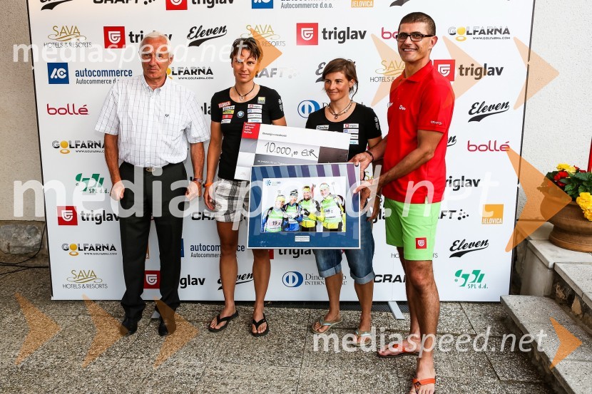 Peter Zupan, Športni center Pokljuka, Teja Gregorin, biatlonka, Andreja Mali, biatlonka in Matjaž Rakovec, predsednik uprave Zavarovalnice Triglav2. dobrodelni golf turnir Anžeta Kopitarja