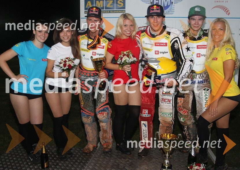 Mikkel Bech Jensen (Danska,)  Maciej Janowski (Poljska) in Patryk Dudek (Poljska)Speedway, Janowski zmagovalec finala SP U-21 v Lendavi