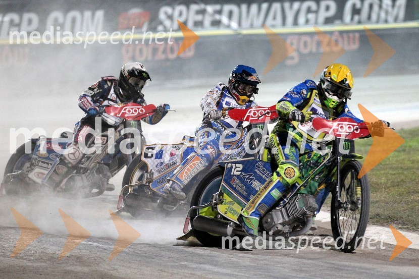 Greg Hancock (ZDA), Emil Sayfutdinov (Rusija), Antonio Lindbaeck (Švedska)Speedway, Grand Prix 2012, VN Italije
