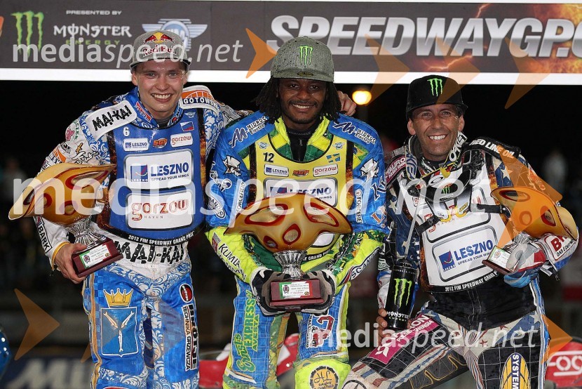 Emil Sayfutdinov (Rusija), Antonio Lindbaeck (Švedska), Greg Hancock (ZDA)Speedway, Grand Prix 2012, VN Italije