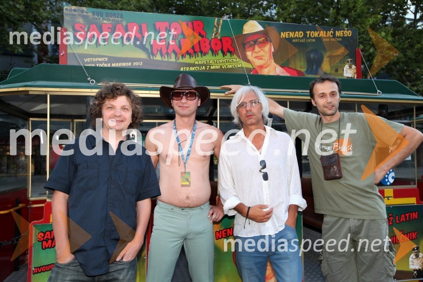 Matjaž Latin, režiser, Nenad Tokalić - Nešo, igralec, Rok Vilčnik, scenarist in Slavko Škvorc, KUD BorzaMaribor 2012 – EPK, Safari tour