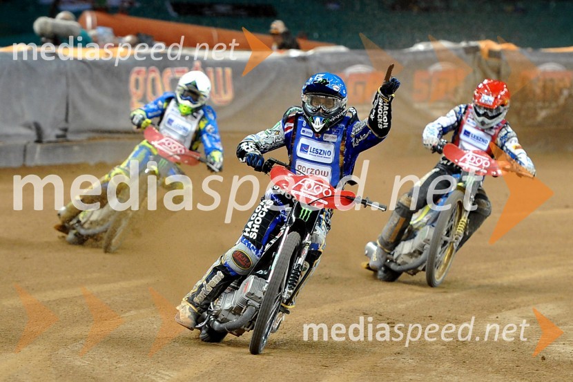 Chris Holder (Avstralija), Krzysztof Kasprzak (Poljska) in Antonio Lindbäck (Švedska)Speedway, SGP 2012, VN Velike Britanije