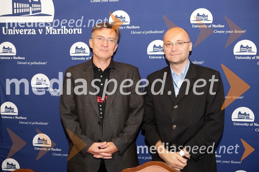 Prof. dr. Danijel Rebolj, rektor Univerze v Mariboru in prof. dr. Dejan Škorjanc, prorektor za študijsko dejavnost Univerze v MariboruUniverza v Mariboru, novinarska konferenca pred dogodkom Dan Univerze v Mariboru 2012
