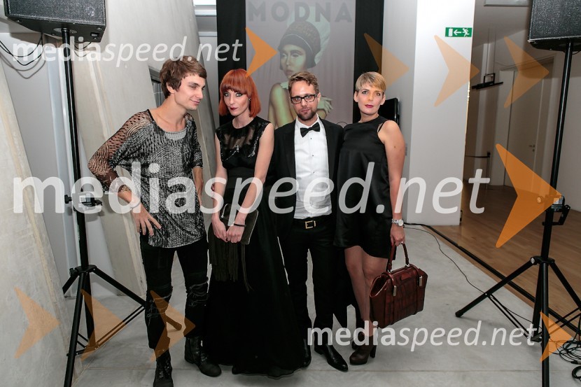 Vladimir Mićković, art direktor revije Modna, Nina Jagodic, odgovorna urednica revije Modna, Aljoša Krošlin Grlj, direktor revije Modna, Maša Kljun, urednica mode in lepote revije ModnaPraznovanje 18. letnice in predstavitev prenovljene revije Modne