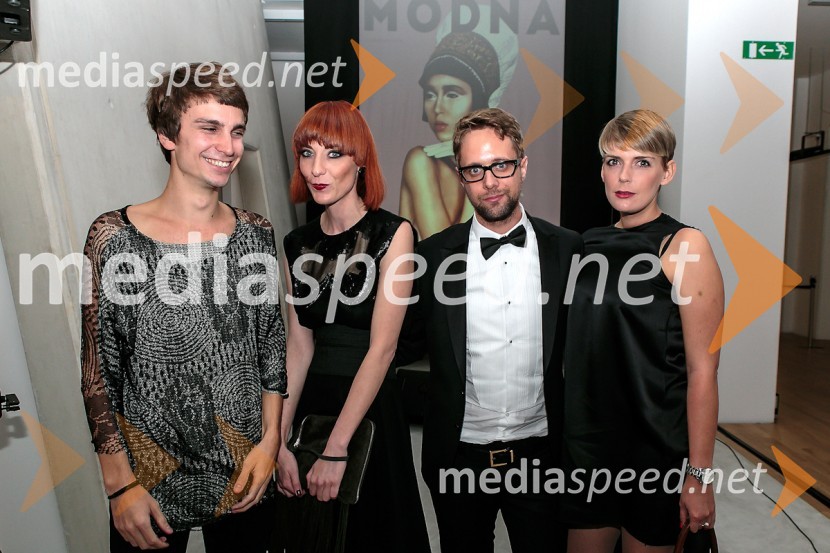 Vladimir Mićković, art direktor revije Modna, Nina Jagodic, odgovorna urednica revije Modna, Aljoša Krošlin Grlj, direktor revije Modna, Maša Kljun, urednica mode in lepote revije ModnaPraznovanje 18. letnice in predstavitev prenovljene revije Modne