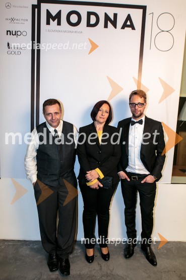 Stanislav Perc, lastnik Imles d.o.o., Irena Perc, poslovna direktorica Modne, Aljoša Krošlin Grlj, direktor ModnePraznovanje 18. letnice in predstavitev prenovljene revije Modne