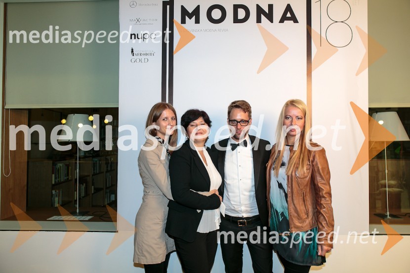 Nastja Egartner, Kozmetika Afrodita, Judita Železnik, tržno komuniciranje Kozmetike Afrodita, Aljoša Krošlin Grlj, direktor Modne, Mišela Firšt Vučenović, Kozmetika AfroditaPraznovanje 18. letnice in predstavitev prenovljene revije Modne