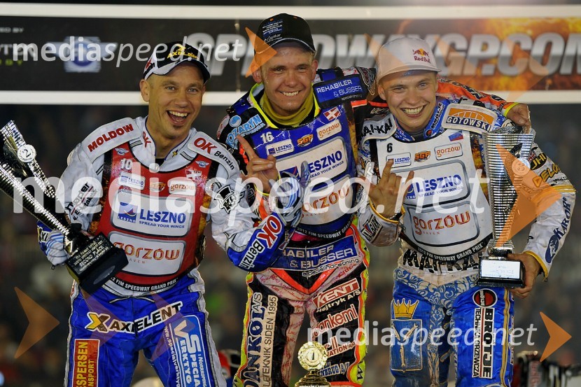 Nicki Pedersen (Danska), Michael Jepsen Jensen (Danska) in Emil Sayfutdinov (Rusija)Speedway, SGP 2012, VN SKANDINAVIJE