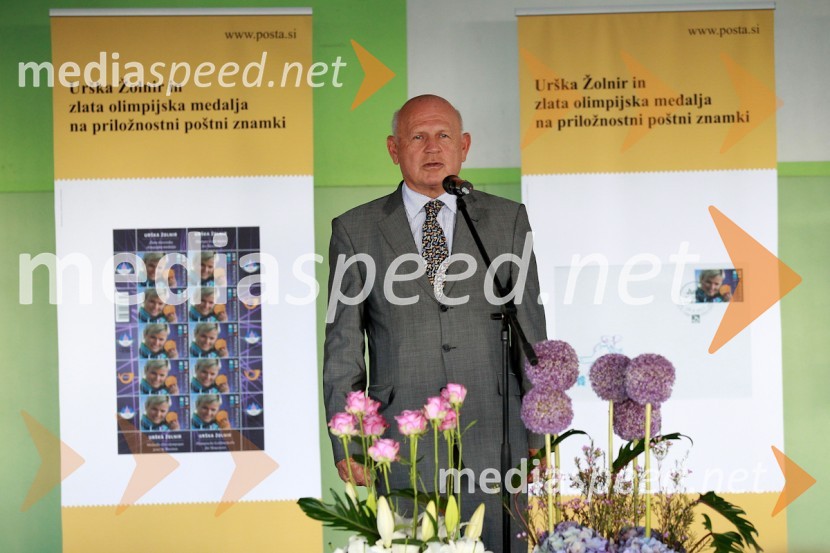 Janez Kocijančič, predsednik Olimpijskega komiteja SlovenijePošta Slovenije, promocija priložnostne znamke Urške Žolnir