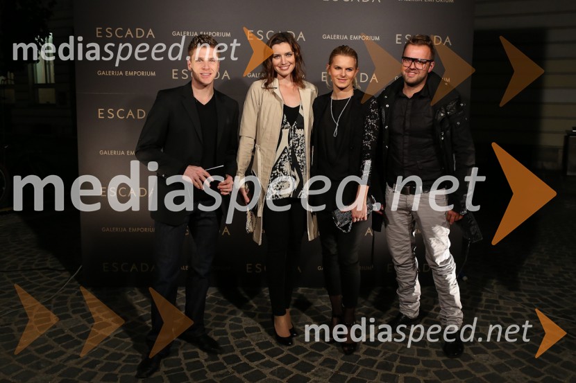 Erik Ferfolja, novinar, Nataša Pinoza, manekenka in obraz kozmetike Afrodita, Nina Uršič, novinarka, ...Modna revija Escada v Galeriji Emporium