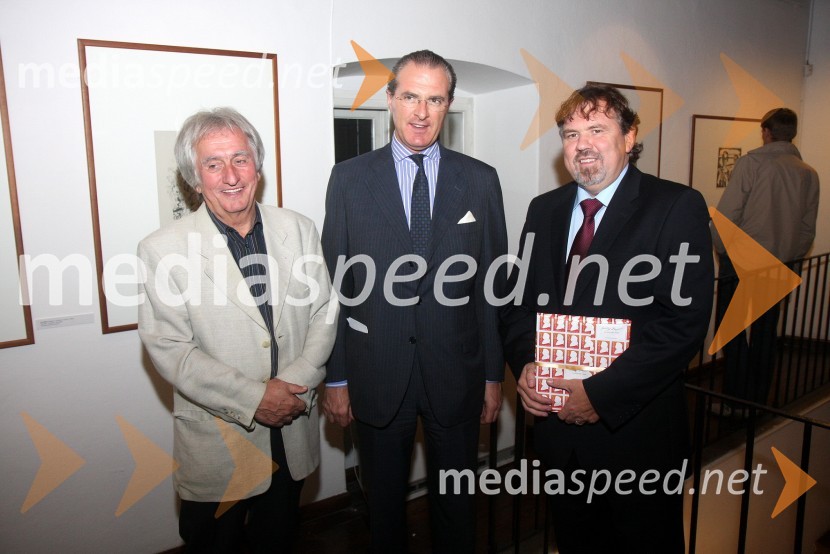 Aleš Arih, direktor Pokrajinskega muzeja Ptuj Ormož, dr. Clemens Koja, veleposlanik Republike Avstrije v Sloveniji in dr. Štefan Čelan, župan občine PtujMaribor 2012 – EPK, otvoritev razstave Oskarja Kokoschke