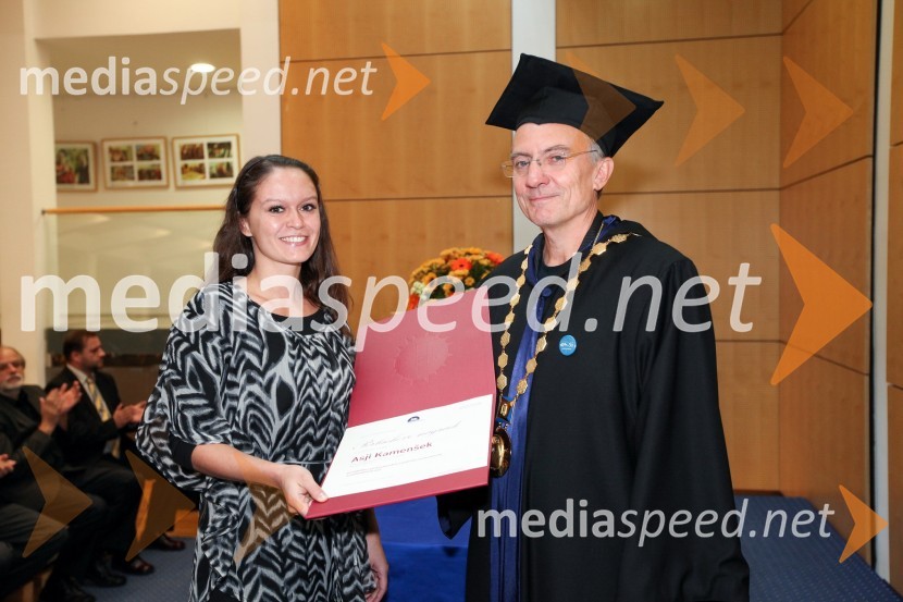 Asja Kamenšek, Fakulteta za naravoslovje in matematiko Univerze v Mariboru in prof. dr. Danijel Rebolj, rektor Univerze v MariboruUniverza v Mariboru, Rektorjev dan 2012