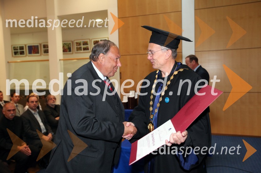 Prim. prof. dr. Günter Nebel, direktor podjetja Sanlas Holding GmbH in prof. dr. Danijel Rebolj, rektor Univerze v MariboruUniverza v Mariboru, Rektorjev dan 2012