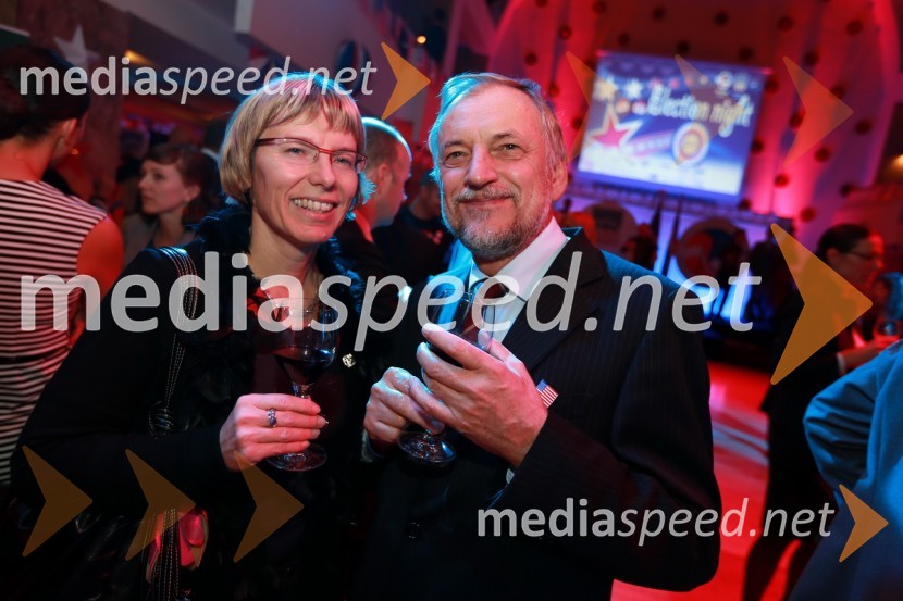 Vera Aljančič Falež in soprog Bojan FaležAmCham, spremljanje volitev za predsednika ZDA