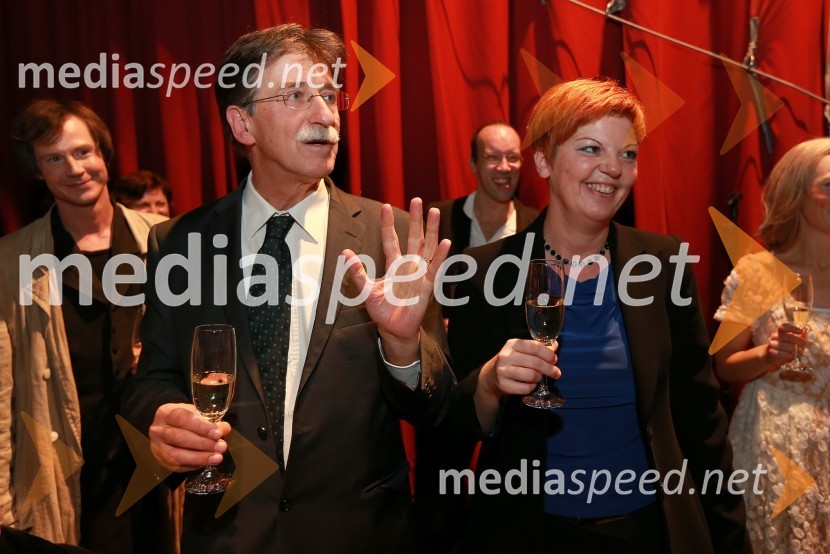 Jožko Čuk, direktor SNG Nova Gorica in Mirjam Drnovšček, direktorica Prešernovega gledališča KranjPrešernovo gledališče Kranj, premiera predstave Rokovnjači