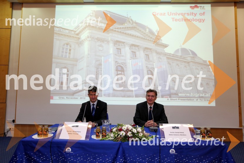 Prof. dr. Harald Kainz, rektor TU Graz in prof. dr. Danijel Rebolj, rektor Univerze v MariboruObisk rektorja TU Graz prof. dr. Haralda Kainza in zasedanje Slovenske rektorske konference