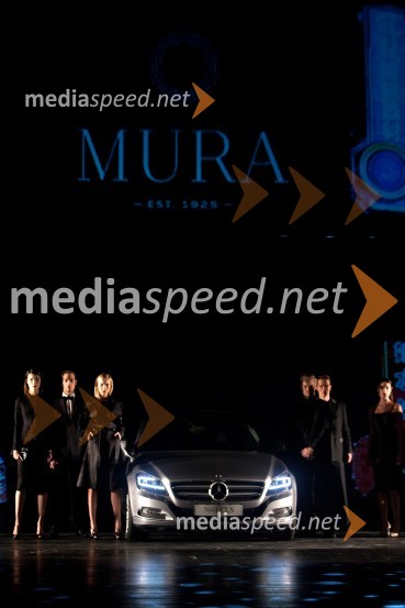 Manekenke; manekeni in novi Mercedes-Benz CLSModna revija Mura, predstavitev pomladno - poletne kolekcije 2013