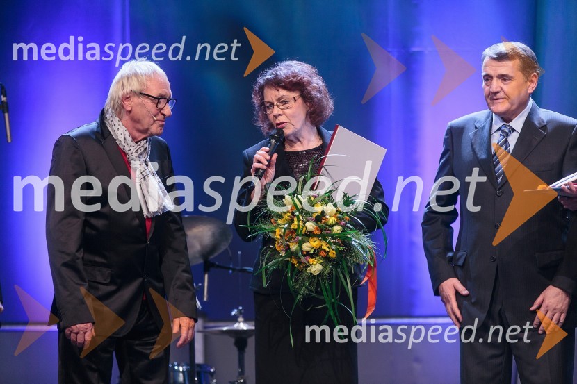 Tone Fornezzi Tof, novinar; Anita Ogulin, Zveza prijateljev mladine; Stane Žagar, župan občine MedvodeKoncert ob 60 letnici delovanja ansambla Avsenik