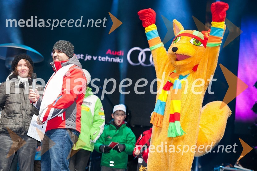 Dejan Vedlin, ekipa Reporter Milan49. Zlata lisica 2012, žrebanje štartnih številk za veleslalom ter koncert skupine Soul Fingers