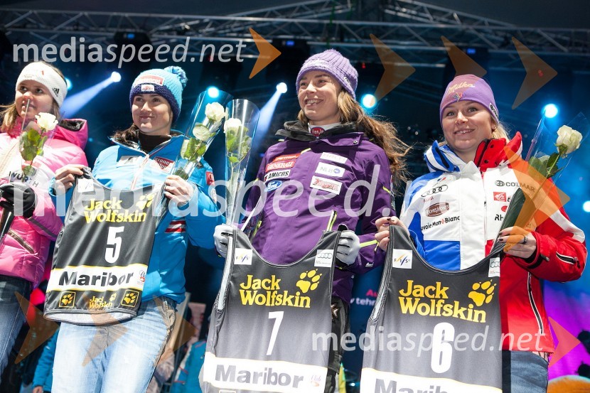Viktoria Rebensburg, smučarka (Nemčija); Elisabeth Görgl, smučarka (Avstrija); Tina Maze, smučarka; Tessa Worley, smučarka (Francija)49. Zlata lisica 2012, žrebanje štartnih številk za veleslalom ter koncert skupine Soul Fingers