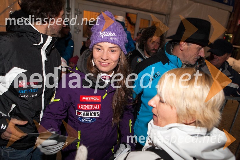 Andrea Massi, trener; Tina Maze, smučarka; obiskovalci49. Zlata lisica 2012, žrebanje štartnih številk za veleslalom ter koncert skupine Soul Fingers