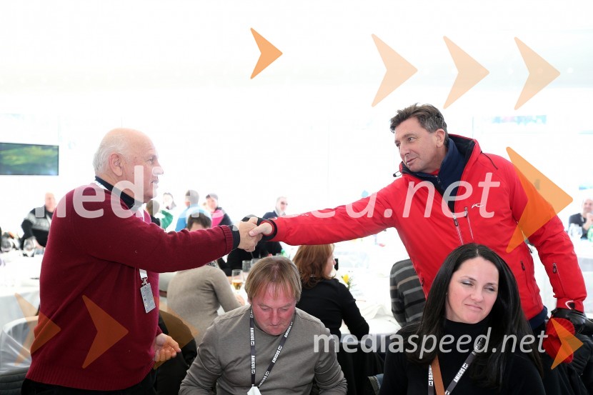 Janez Kocijančič, predsednik Olimpijskega komiteja Slovenije; Borut Pahor, predsednik Republike Slovenije; Bojan Križaj, nekdanji smučar in spremljevalka Špela Žle49. Zlata lisica, veleslalom in druženje v VIP prostoru
