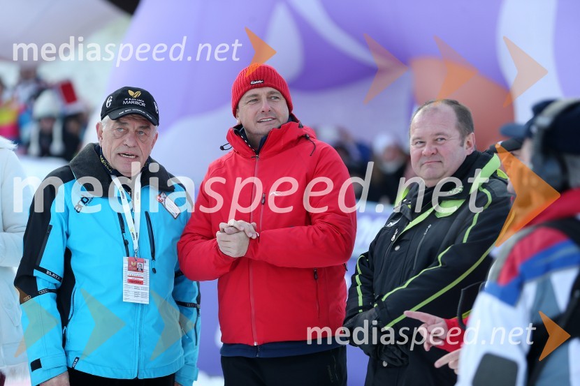 Danilo Kline, vodja protokola Zlata lisica; Borut Pahor, predsednik Republike Slovenije; Aleš Hauc, predsednik uprave NKBM49. Zlata lisica, veleslalom in druženje v VIP prostoru