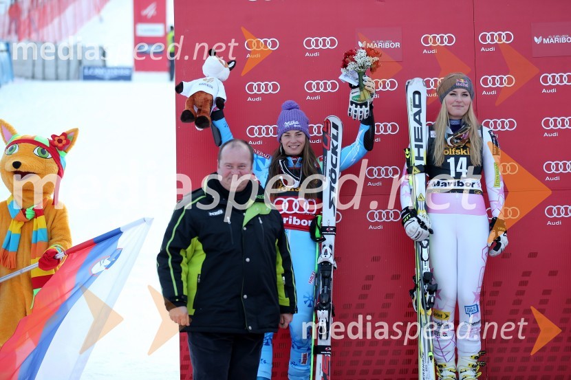 Aleš Hauc, predsednik uprave NKBM; Tina Maze, smučarka (SLO); Lindsey Vonn, smučarka (ZDA)49. Zlata lisica, veleslalom in druženje v VIP prostoru