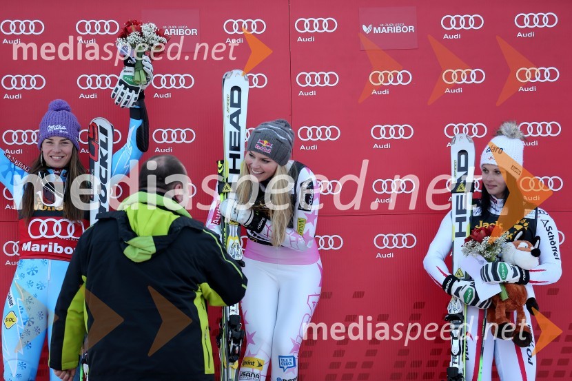 Tina Maze, smučarka (SLO); Aleš Hauc, predsednik uprave NKBM; Lindsey Vonn, smučarka (ZDA); Anna Fenninger, smučarka (Avstrija)49. Zlata lisica, veleslalom in druženje v VIP prostoru