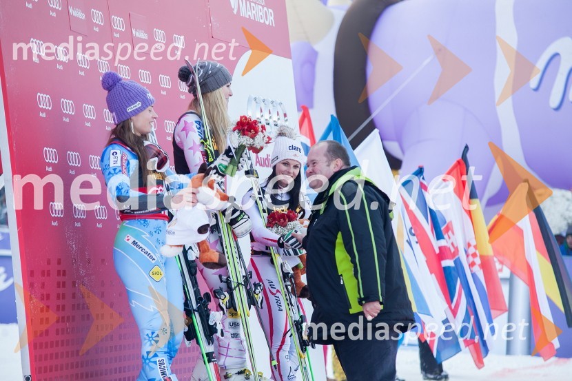 Tina Maze, smučarka (SLO); Lindsey Vonn, smučarka (ZDA); Anna Fenninger, smučarka (Avstrija); Aleš Hauc, predsednik uprave NKBM49. Zlata lisica, veleslalom in druženje v VIP prostoru