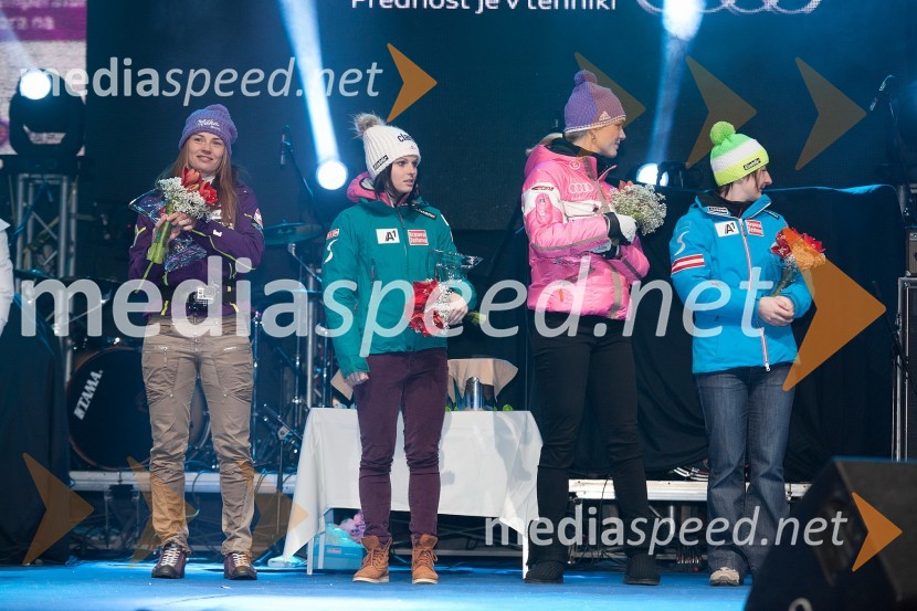 Tina Maze, smučarka (SLO); Anna Fenninger, smučarka (Avstrija); Maria Höfl Riesch, smučarka (Nemčija); Kathrin Zettel, smučarka (Avstrija)49. Zlata lisica 2012, žrebanje štartnih številk za slalom ter otvoritev Evropske prestolnice mladih