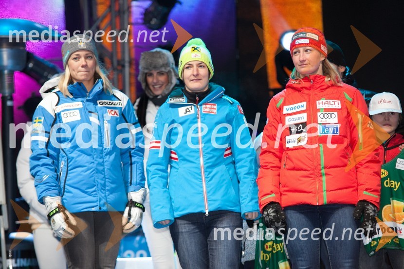 Frida Hansdotter, smučarka (Švedska); Kathrin Zettel, smučarka (Avstrija); Tanja Poutiainen, smučarka (Finska)49. Zlata lisica 2012, žrebanje štartnih številk za slalom ter otvoritev Evropske prestolnice mladih